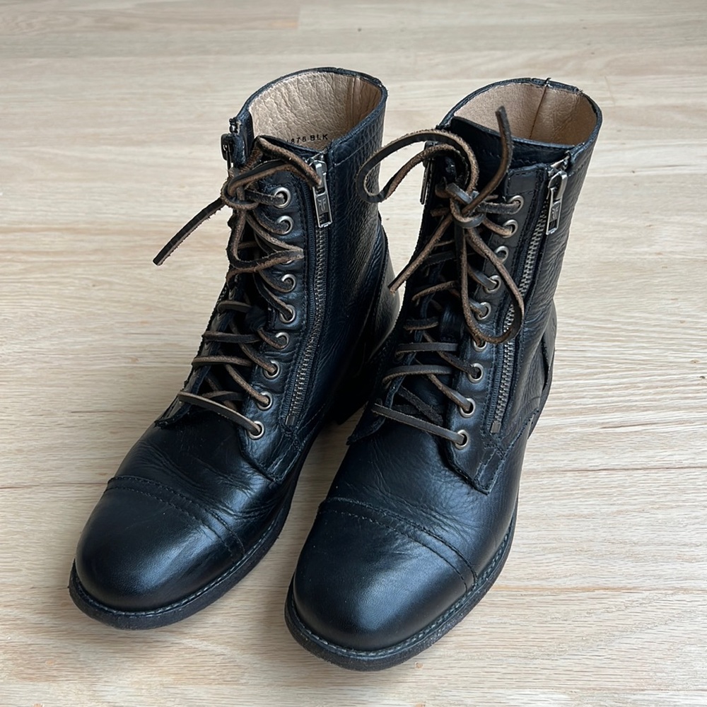 Frye Black Leather Combat Boots Women’s 7